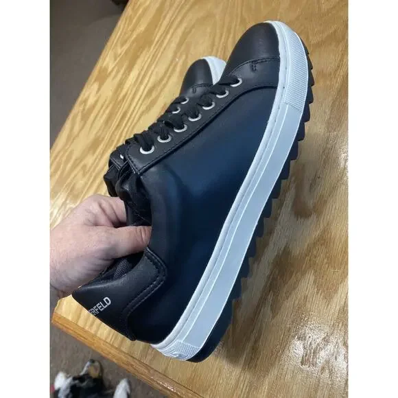 Karl Lagerfeld Sneakers Women's 8.5 Black Leather Lace Up Low Comfort Shoes S35 - Picture 7 of 8